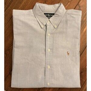 Ralph Lauren Mens Button Down Shirt Yarmouth 17.5 34 Blue Pinpoint Oxford Cotton